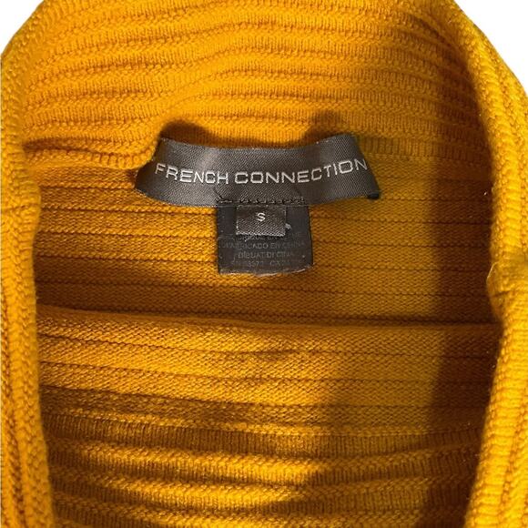 French Connection Mustard Yellow Mock Neck Sweater Small Ribbed Long Sleeve Cozy - Picture 8 of 9
